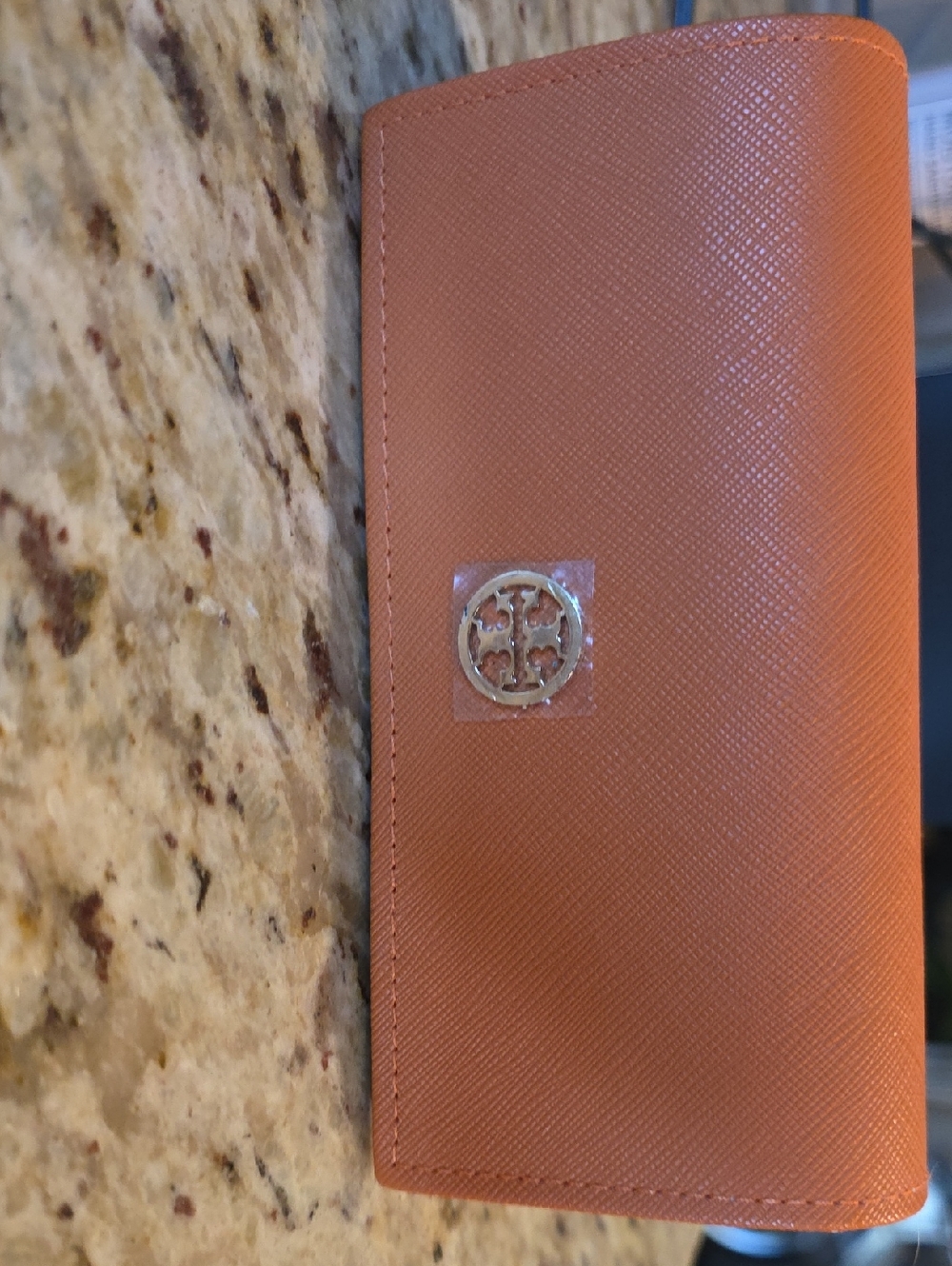 Tory Burch Orange Saffiano Continental Wallet with Gold Logo